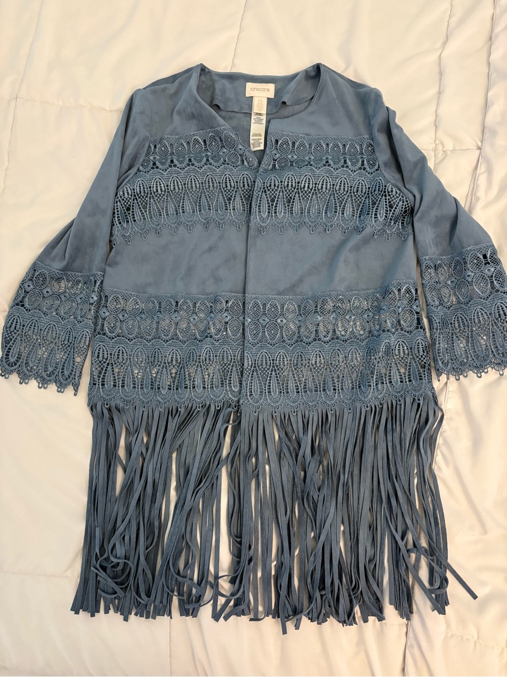 Chico's Faux Suede Cutwork fringe Jacket - Picture 5 of 7